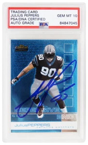 Tarjeta de novato Topps Finest 2002 firmada por Julius Peppers #77 (PSA - Auto 10) - Imagen 1 de 2