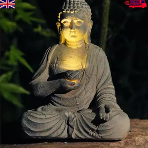 "Solar Buddha Statue for Garden | Resin Zen Meditation Sculpture with Light – Ou - Picture 1 of 6