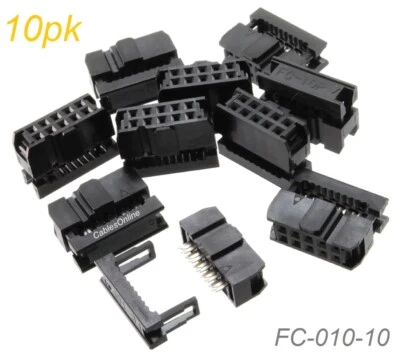 10-Pack 10-Pin Female IDC 2.54mm Pitch Connectors for Flat Ribbon Cable - Image 1 of 3
