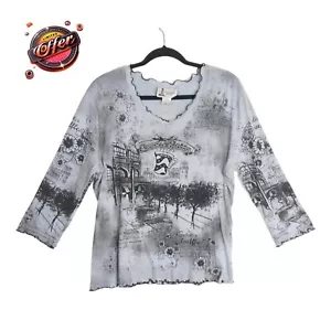 Vintage Lighthouse Apparel Cocoa Latte Coffee Top Paris Scene 3/4 Sleeve L - Picture 1 of 9