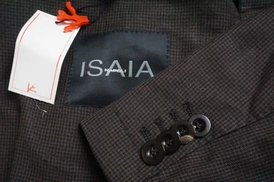 Isaia Napoli Brown Black Houndstooth Lightweight Wool Sport Coat Jacket 40R NEW - Image 1 of 4
