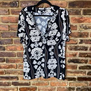 Alfani Black Brown Cream Short Sleeve Embellished Top Women's Size 1X - Picture 1 of 7