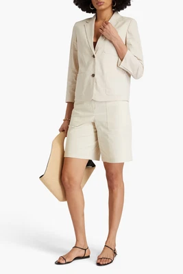 Theory Shrunken Linen Blend Blazer Women's 0 Beige Pockets Button Front Closure - Image 1 of 4