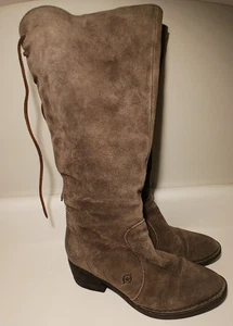 Born Felicia grau braun Wildleder Leder hinten Schnürung seitlicher Reißverschluss hohe Stiefel Damen 7M - Bild 1 von 9