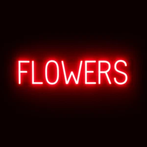 SpellBrite FLOWERS Sign | Neon Flowers Sign Look, LED Light | 28.7" x 6.3" - Picture 1 of 11