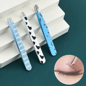 Professional Eyebrow Tweezers Stainless Steel Slanted Eyebrow Clips Makeup Too ~ - Picture 1 of 18