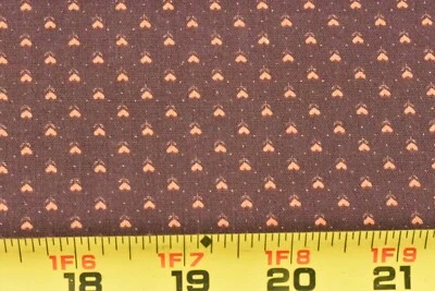 17" Long, Vintage, Tiny Orange Hearts on Brown Quilt Cotton, P8793 - Image 1 of 4