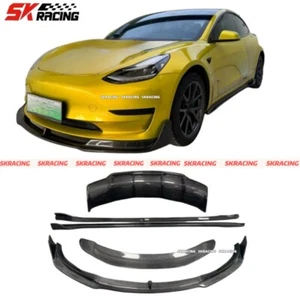 Fits Tesla Model 3 17-23 Carbon Fiber Front Rear Lip Bumper Side Skirts Bodykits - Picture 1 of 23