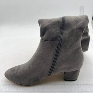 Grey Suede Closed Toe Chunky Heel Side Zipper Over The Knee Thigh High Boots - Picture 1 of 7