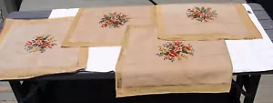 Vintage Finished Needlepoint Set 4 seat covers Floral Hiawatha Heirloom - Picture 1 of 6