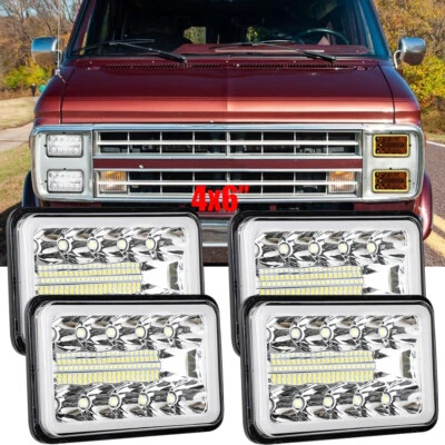 4x Fit Chevrolet G10 G20 G30 1978-1991 4x6" LED Headlights HI-LO DRL Turn Signal - Image 1 of 4