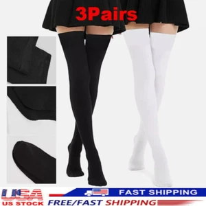 3 Pairs Girls Ladies Women Thigh High Over the Knee Socks Long Cotton Stockings - Picture 1 of 10