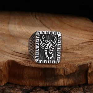 L07 Ring eckig Skorpion Karomuster Sterling Silber 925 größenverstellbar - Bild 1 von 8