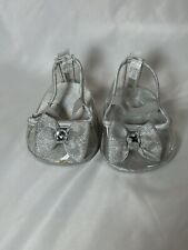 Build-A-Bear Clear Silver Heels Sparkle Glitter Bow Rhinestone Princess Shoes