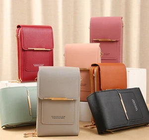 Leder Schultertasche Handytasche Umhängetasche Damen Multifunktional Geldbörse - Bild 1 von 14