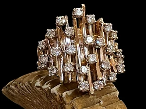 RARE VINTAGE ESTATE 14K GOLD DIAMOND RING BAMBOO SIGNED JMR APPRAISAL $3,000 - Picture 1 of 18