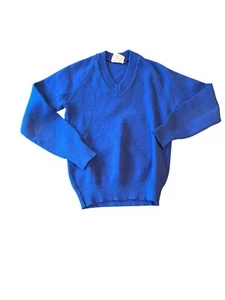 Vintage 80s Glenavla Courtelle Blue V-Neck Sweater Made In Scotland Size S - Picture 1 of 5