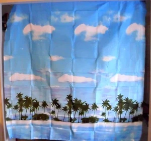 Fabric Shower Curtain Exotic Palm Trees Tropical Ocean Beach Clouds 70" Long NEW - Picture 1 of 5