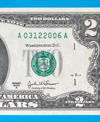 March 12, 2006 / 3 December 2006 : A 03122006 A BIRTHDAY NOTE $2 Two Dollar Bill - Image 1 of 3