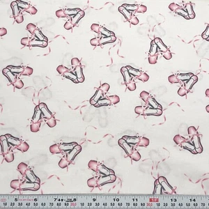 Ballerina Slippers on White Timeless Treasures Cotton Fabric Remnant 11" x 43" - Picture 1 of 2