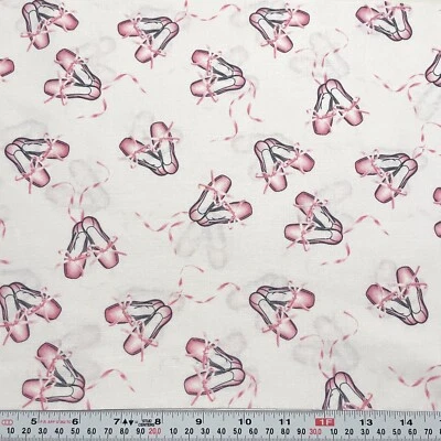 Ballerina Slippers on White Timeless Treasures Cotton Fabric Remnant 11" x 43" - Image 1 of 2