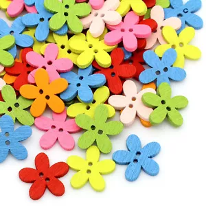 100PCs Wooden Buttons Flowers Sewing Scrapbooking Flowers Shaped 2 Holes Mixed - Picture 1 of 3