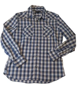 Camicia placca blu con bottoni Banana Republic da uomo stile western taglia L - Foto 1 di 9