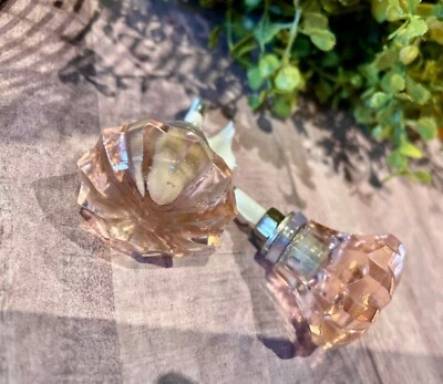 2 maçanetas de porta de armário de vidro corte depressão rosa vintage ferragens para móveis - Imagem 1 de 4