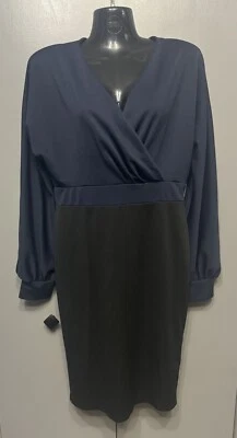 Grace Karin Navy Blue Black Surplice Long Sleeve Pencil Dress Size Medium - Image 1 of 4