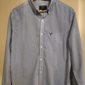 M46 American Eagle Outfitters men's blue white stripe  long-sleeved oxford XL - Picture 1 of 10