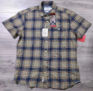 Grayers Shirt Mens Medium Tan Blue Button Up Lightweight Classic Plaid Adult - Picture 1 of 6