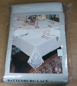 Nuevo Mantel de Encaje Battenburg Oblongo Blanco 100% Algodón 66" x 120" y 12 Servilletas - Imagen 1 de 8