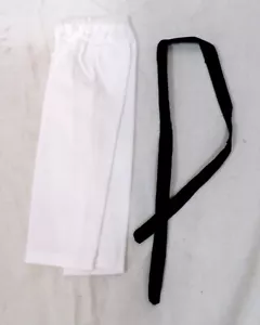 Pantalones de karate blancos sin marca y cinturón negro escala 1/6 conjunto para figura de 12" - Imagen 1 de 2