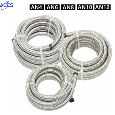 4AN/6AN/8AN/10AN/12AN Stainless Steel Braided CPE Fuel/Oil/Gas Hose Line Silver - Image 1 of 4