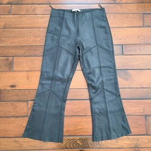 FRAME Leather Pants Womens Size 30 Boot Cut Lamb Black Le Crop Mini Stitched - Picture 1 of 12