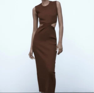 NWT Zara Brown Sleeveless Cut Out Midi Dress Size Medium - Picture 1 of 10