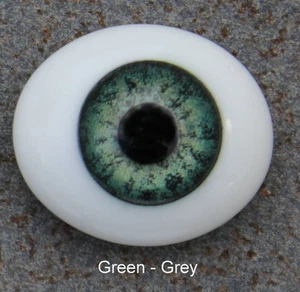 Solid Glass, Flatback Oval Paperweight Eyes - Green Grey, 12mm - Foto 1 di 3