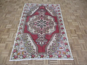4'4 x 6'6 Hand Knotted Red Turkish Oushak Ushak Oriental Rug Wool G6325 - Picture 1 of 11