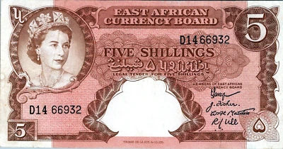 East Africa 5 Shillings 1958 - 1960 Pick # 37 - Image 1 of 3