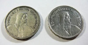 Switzerland 1931 B & 1932 B Silver 5 Francs - Picture 1 of 2