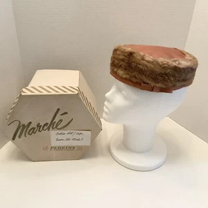 Midcentury Ladies Mink and Mauve Pillbox Hat Styled by Coralie Marche Box MCM - Picture 1 of 10