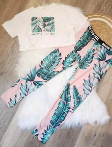 Shein Kids Girl's 2 Pcs Floral Crop Top Leggings Outfits Size 11-12 Y - Picture 1 of 6