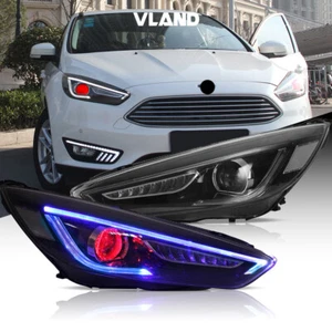 VLAND Demon Eyes LED Headlights For Ford Focus 2015-2018 w/Blue Animation DRL - Picture 1 of 12