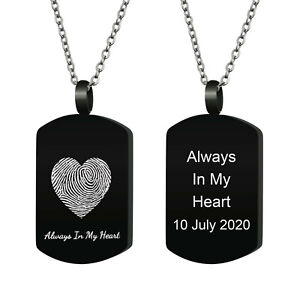 Personalized Heart Fingerprint Photo Text Custom Engraving Urn Memorial Necklace