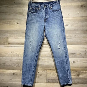 Levi's Wedgie High Rise Ankle Button Fly Distressed Blue Jeans Size 25 (26x27.5) - Picture 1 of 15