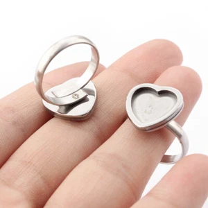 5x Stainless Steel Ring Base 12mm dia Heart Cabochon Settings Blank Bezels Trays - Picture 1 of 3