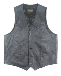Scully Size 42 Men’s 100% Lambskin Black Leather Western Motorcycle Vest - Picture 1 of 8