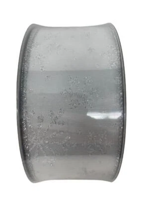 2.5" X 50 Yds Premium Wired Christmas Holiday Ribbon White Glitter Snowflake - Image 1 of 3