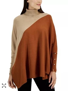 JM Collection Women's Printed Poncho Turtleneck Sweater, XXL Caramel, Cafe CB - Picture 1 of 5