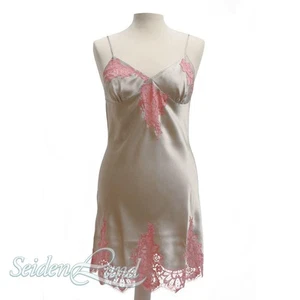 Seide Baby-Doll FLORA LACE von Luna di Seta grau mit rosa Spitze - Bild 1 von 3